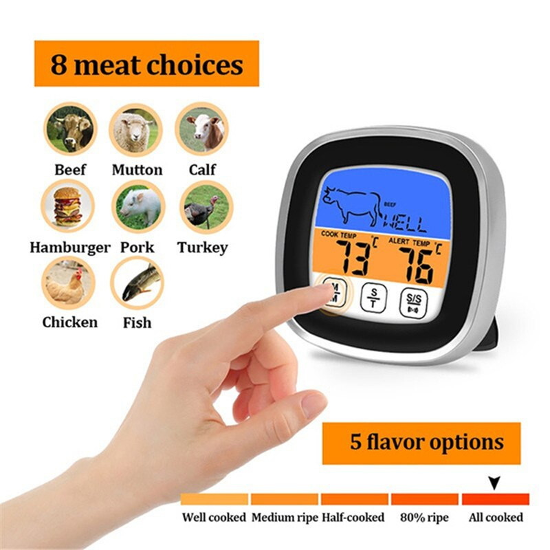 Instant Read Meat Thermometer Probe Wire Ψηφιακή οθόνη LCD Οθόνης φούρνου Ασφαλές θερμόμετρο τροφίμων για ευαίσθητα στο μαγείρεμα, έγχρωμα εργαλεία μπάρμπεκιου