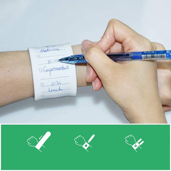 Επαναχρησιμοποιήσιμο Erasable Wearable Plan Memorandum Memo Silicone Waterproof Wristband Portable Note for Students Nurse 2PCS