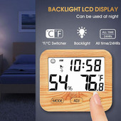 Ηλεκτρονική ψηφιακή οθόνη Θερμόμετρο υγρασίας σπιτιού εσωτερικού χώρου Υγρόμετρο οπίσθιου φωτισμού υψηλής ακρίβειας Ξύλινο θερμόμετρο κόκκων