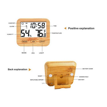 Електронен цифров дисплей, измервател на температурата и влажността, домашен вътрешен високопрецизен подсветка, дървен зърнен термометър, влагомер
