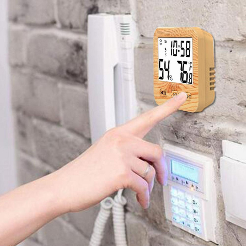 Ηλεκτρονική ψηφιακή οθόνη Θερμόμετρο υγρασίας σπιτιού εσωτερικού χώρου Υγρόμετρο οπίσθιου φωτισμού υψηλής ακρίβειας Ξύλινο θερμόμετρο κόκκων