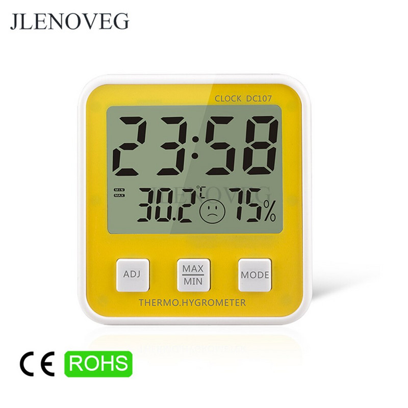 C/F LCD digitálny alarm teplomer elektronický merač teploty a vlhkosti tester vlhkomer domáca vnútorná meteorologická stanica 12H 24H