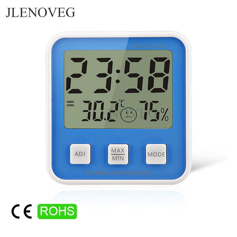 C/F LCD digitálny alarm teplomer elektronický merač teploty a vlhkosti tester vlhkomer domáca vnútorná meteorologická stanica 12H 24H