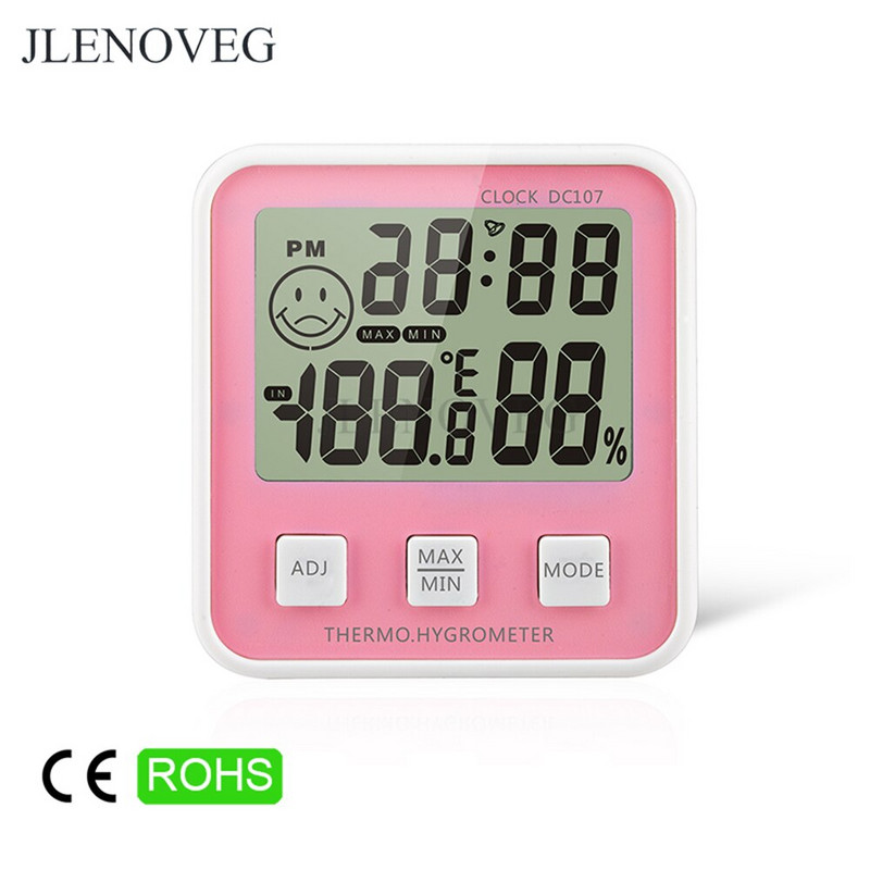 C/F LCD digitálny alarm teplomer elektronický merač teploty a vlhkosti tester vlhkomer domáca vnútorná meteorologická stanica 12H 24H