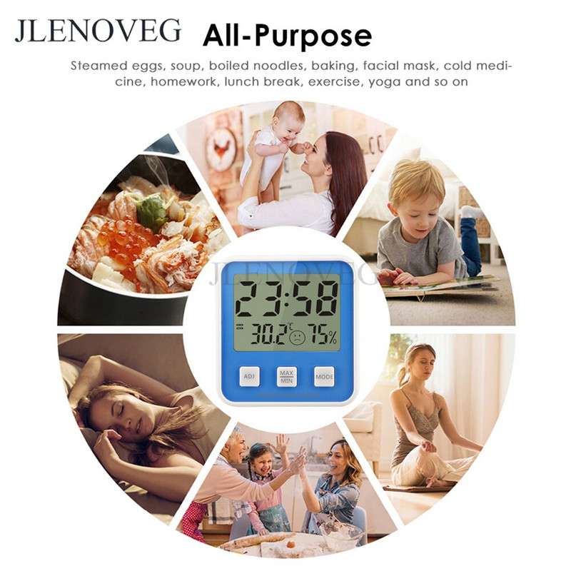 C/F LCD digitálny alarm teplomer elektronický merač teploty a vlhkosti tester vlhkomer domáca vnútorná meteorologická stanica 12H 24H