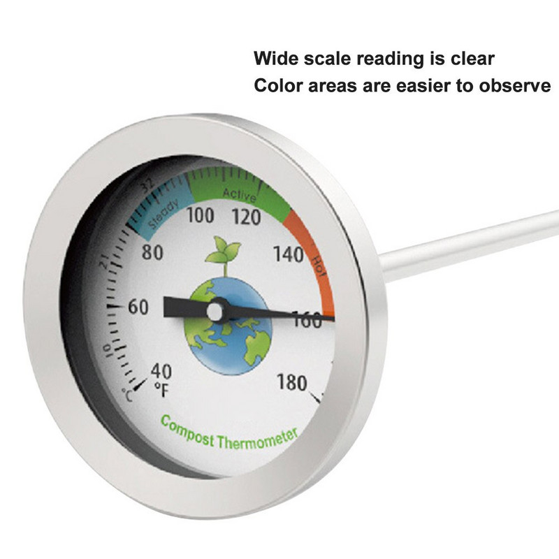Φορητό θερμόμετρο κομποστοποίησης ανιχνευτής εργαλείων μέτρησης Backyard Φυσική ευανάγνωστη οθόνη καντράν από ανοξείδωτο χάλυβα Χώμα κήπου