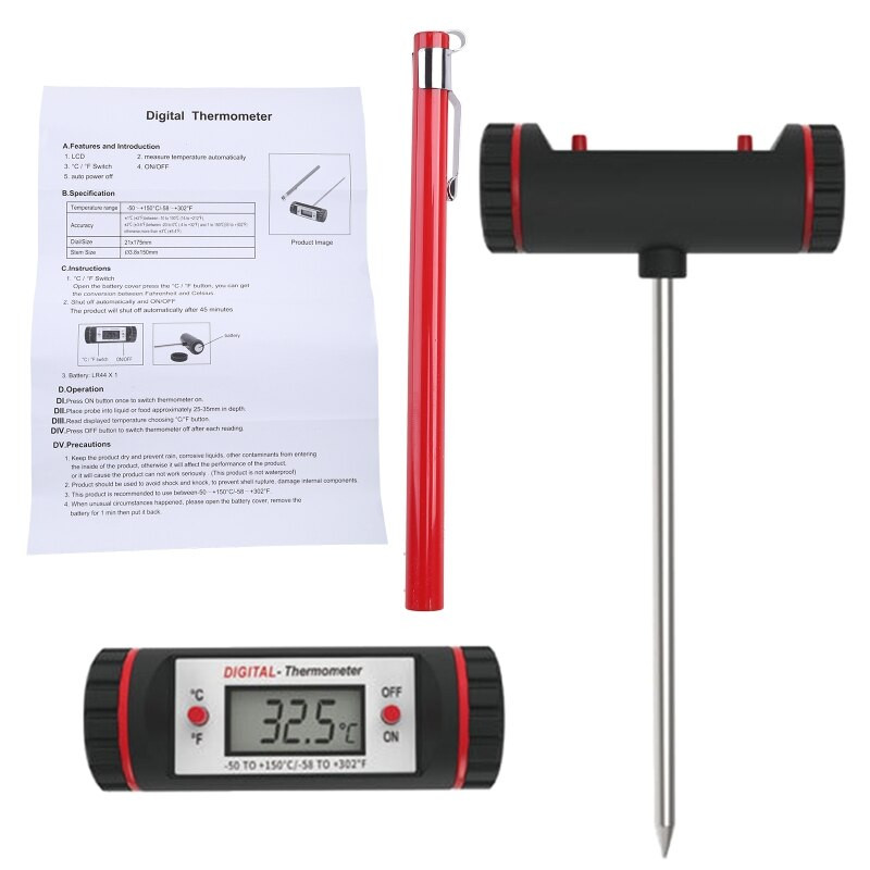 Digitaalne lihatoidu termomeetri kiirloetav läbipaistev ekraan õli vedeliku temperatuurianduri mõõturi tööriist koos sondi kattega