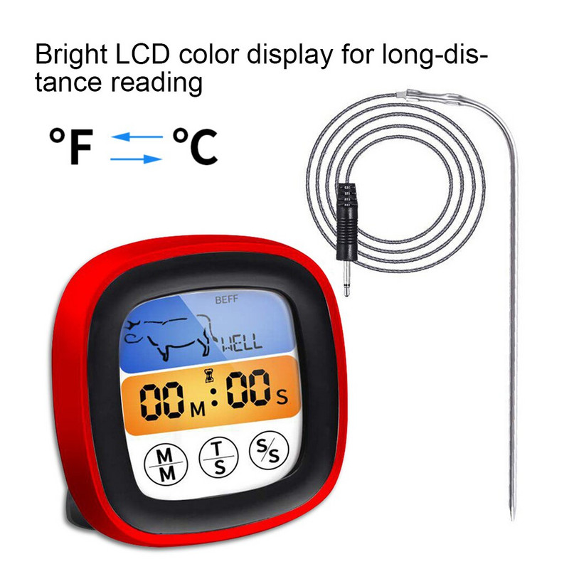 Puuteekraaniga toidutermomeeter Digitaalne liha linnuliha LCD toiduvalmistamise elektriline temperatuuri tester BBQ küpsetusköögitarbed
