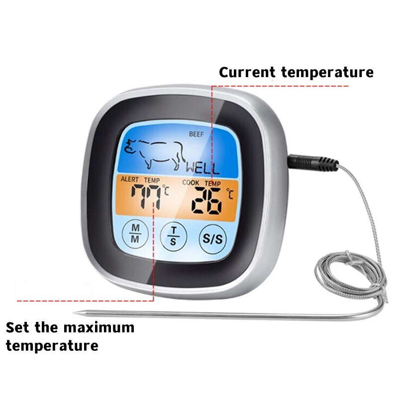 Ψηφιακό θερμόμετρο κρέατος Μετρητής θερμοκρασίας φαγητού κρέατος οθόνη LCD φούρνου Μαγειρικά σκεύη μπάρμπεκιου Αξεσουάρ κουζίνας