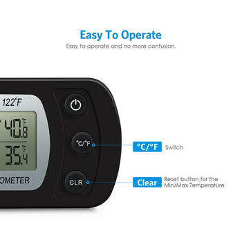 Термометър за хладилник Мини LCD термометър с цифров екран Сензор за хладилник с кука От -20 до 50 ℃ Термометър против влажност