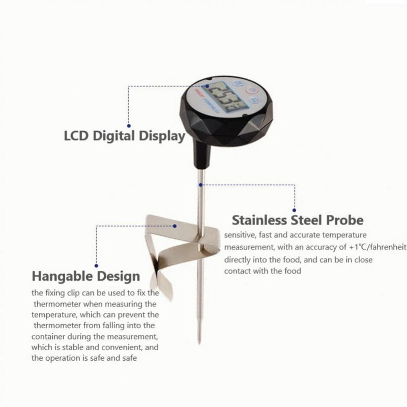 Käsitsi kohv elektrooniline termomeeter Kaasaskantav roostevabast terasest vee, piima ja liha toidu jaoks küpsetusõli temperatuuri mõõtmiseks köök