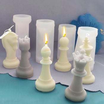 3D шахматна свещ Силиконова форма Войник Кон Слон Кола Крал Кралица Шах Комплект от шест части Форма за свещи Форма за свещи Изработка на свещи