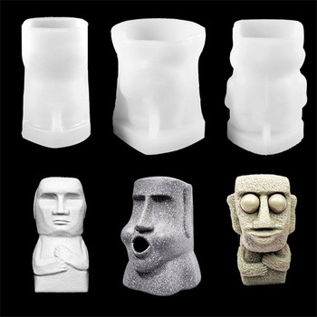 Великденски остров Moai Stone Statue Свещ Силиконова форма Направи си сам човешко тяло Гипс, ръчно изработен сапун Орнамент Смола Форма за домашен декор Подаръци