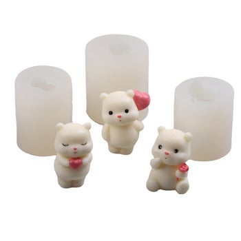 3D Cute Bear Candle Molds Направи си сам гипсови орнаментни форми Confession Bear Aromatherapy Candle Силиконова форма Ръчно изработени сапунени форми от смола