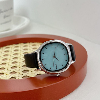 Casual γυναικείο ρολόι με στρογγυλό σχήμα και δερμάτινο λουράκι