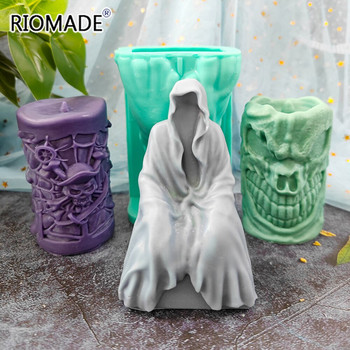 3D Wizard Mould Silicone Candle Mould Halloween Party Decoration Home Decoration DIY Making Gypsum Resin Aromatherapy Standing Grim Reaper Mold