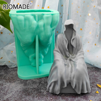 3D Wizard Mould Silicone Candle Mould Halloween Party Decoration Home Decoration DIY Making Gypsum Resin Aromatherapy Standing Grim Reaper Mold