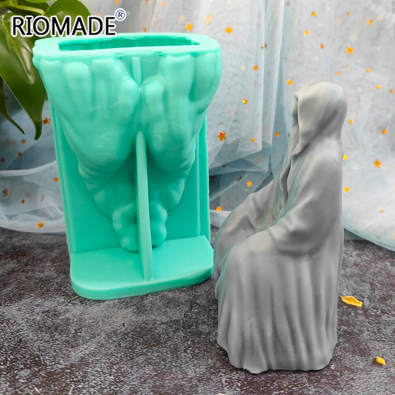 3D Wizard Mould Silicone Candle Mould Halloween Party Decoration Home Decoration DIY Making Gypsum Resin Aromatherapy Standing Grim Reaper Mold