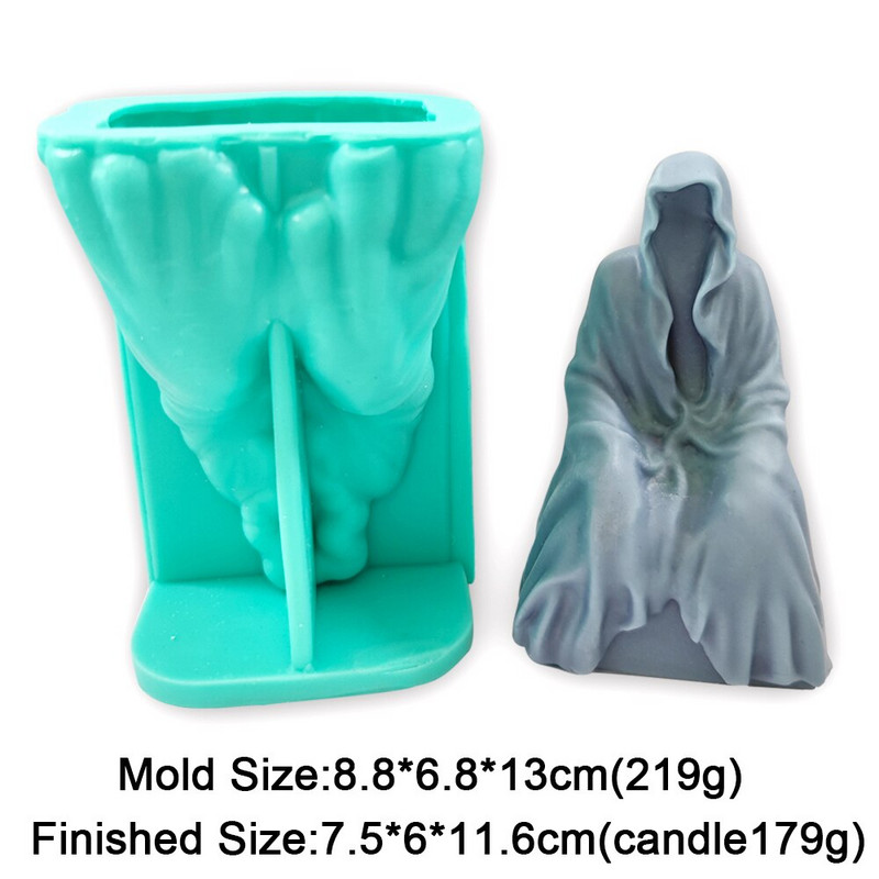 3D Wizard Mould Silicone Candle Mould Halloween Party Decoration Home Decoration DIY Making Gypsum Resin Aromatherapy Standing Grim Reaper Mold