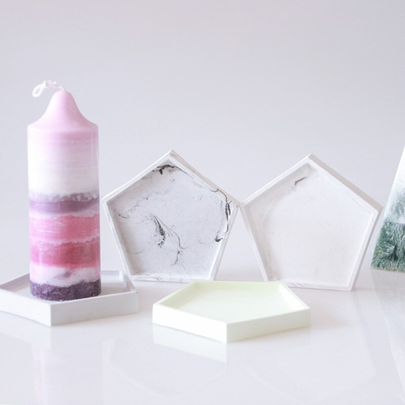 Pentagon alap lakberendezési cikkek tányérok beton edény kézzel készített forma ovális kerek négyzet alakú kocka gyertyatartó szilikon forma