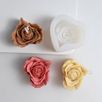 3D розово цвете Силиконова форма за свещи във формата на сърце Цветя Форми за декорация на торта Десерт Направи си сам ръчно изработени форми за сапунени свещи