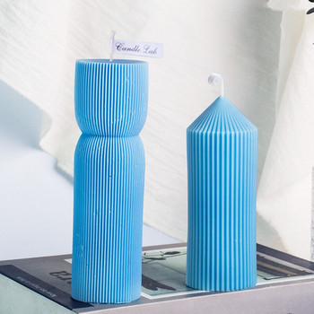 3D геометрична лента Цилиндрична свещ Силиконова форма Направи си сам Ръчно изработена цилиндрична свещ Гипсова форма Парти декорация Свещ Форма за подарък