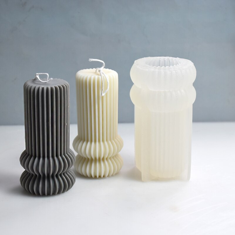 Geometrikus csík hengeres gyertya szilikon forma Házi készítésű technológia gyertya gipsz díszítő forma Otthoni parti ajándék forma