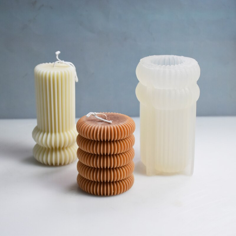 Geometrikus csík hengeres gyertya szilikon forma Házi készítésű technológia gyertya gipsz díszítő forma Otthoni parti ajándék forma