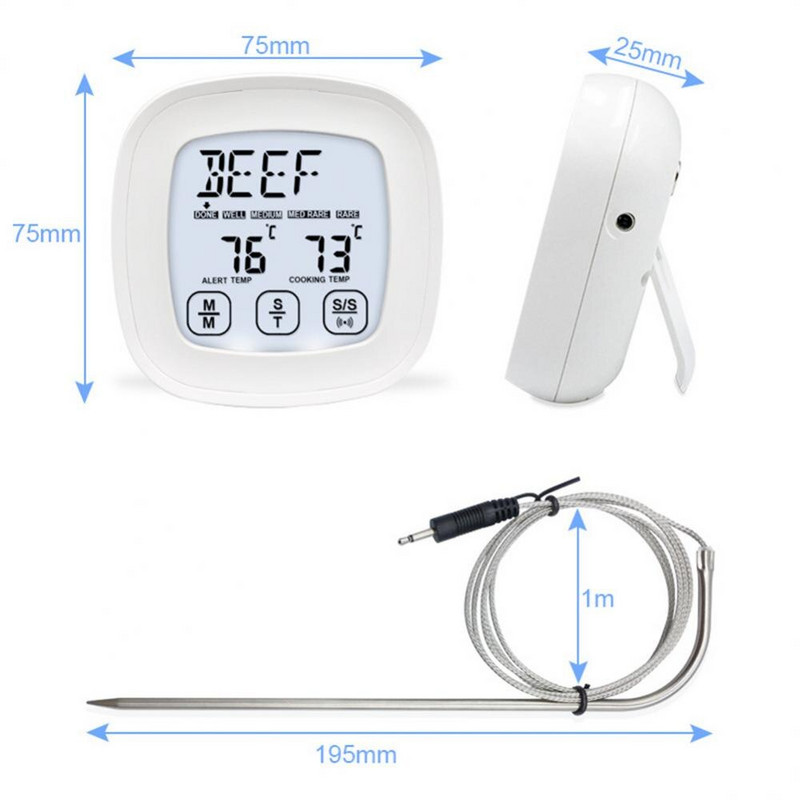 Οθόνη αφής LCD Ψηφιακό θερμόμετρο μπάρμπεκιου Termometro με χρονοδιακόπτη συναγερμού και μαγνητικό κρέας Φαγητό νερό Γάλα Εργαλεία κουζίνας Gadgets