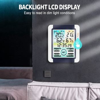 LCD електронен дигитален измервател на температура и влажност термометър хигрометър водоустойчив вътрешен външен метеорологичен часовник