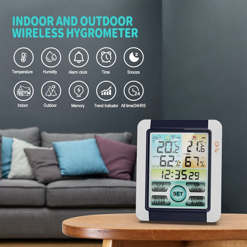 LCD Ηλεκτρονικό Ψηφιακό Θερμόμετρο Υγρασίας Θερμόμετρο Υγρόμετρο Αδιάβροχο Εσωτερικό Εξωτερικό Ρολόι Μετεωρολογικού Σταθμού