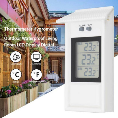 Vodootporni termometar LCD Vanjski vrt Sauna Sobni staklenik Mjerač temperature s rupom za kuku Termometar za hladnjak