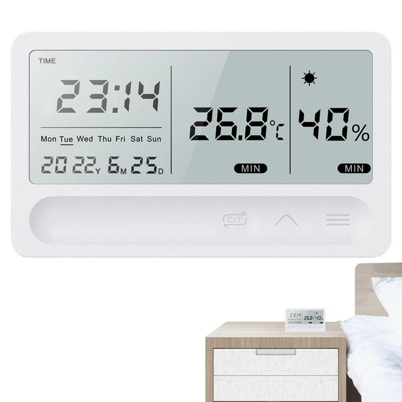 Sisetemperatuuri ja hügromeetri LCD digitaalne hügromeeter, termomeetri niiskusmõõtur koos kella äratuse ja ilmaprognoosiga