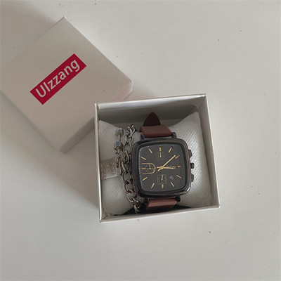 Ceas pătrat de damă cu curea din silicon