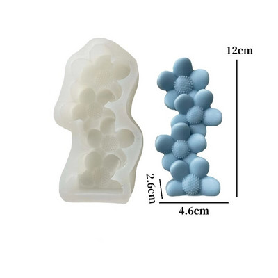 Τρισδιάστατη συσσώρευση Πέντε τεμαχίων Love Heart Flowers Αρωματοθεραπεία Κερί Καλούπι σιλικόνης DIY Γύψο Ρητίνη Crafts Καλούπι