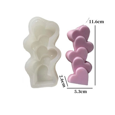 Τρισδιάστατη συσσώρευση Πέντε τεμαχίων Love Heart Flowers Αρωματοθεραπεία Κερί Καλούπι σιλικόνης DIY Γύψο Ρητίνη Crafts Καλούπι