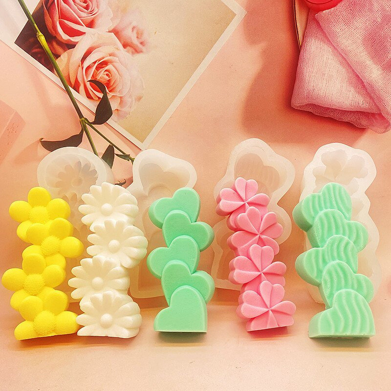 Τρισδιάστατη συσσώρευση Πέντε τεμαχίων Love Heart Flowers Αρωματοθεραπεία Κερί Καλούπι σιλικόνης DIY Γύψο Ρητίνη Crafts Καλούπι