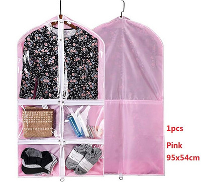 Geantă de îmbrăcăminte de dans cu buzunare cu fermoar, agățată transparentă, rochie roz, husă de depozitare pentru garderoba, pachet cu fereastră transparentă pentru copii
