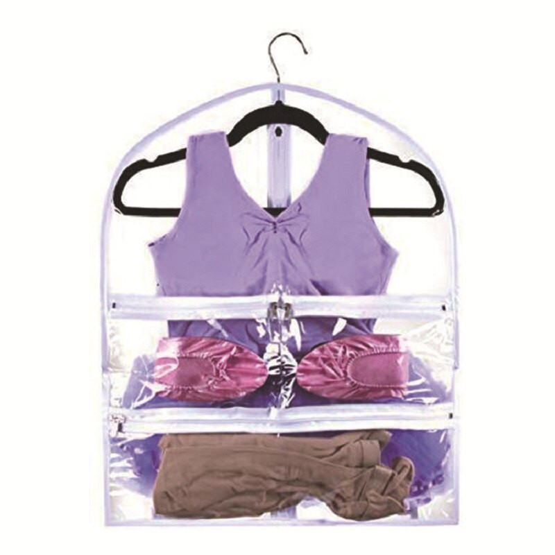 Geantă de îmbrăcăminte de dans cu buzunare cu fermoar, agățată transparentă, rochie roz, husă de depozitare pentru garderoba, pachet cu fereastră transparentă pentru copii