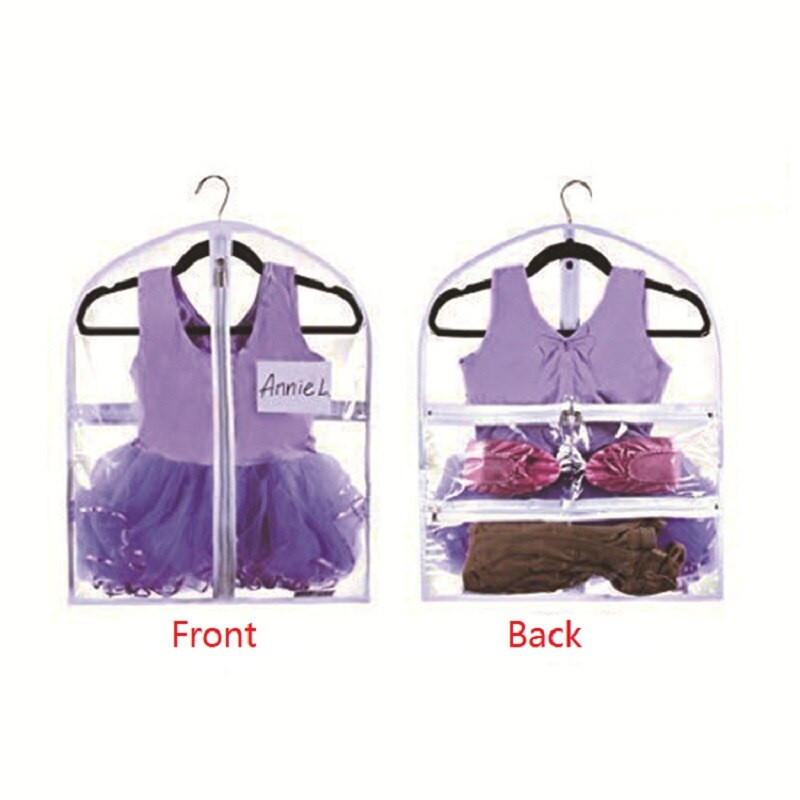 Geantă de îmbrăcăminte de dans cu buzunare cu fermoar, agățată transparentă, rochie roz, husă de depozitare pentru garderoba, pachet cu fereastră transparentă pentru copii