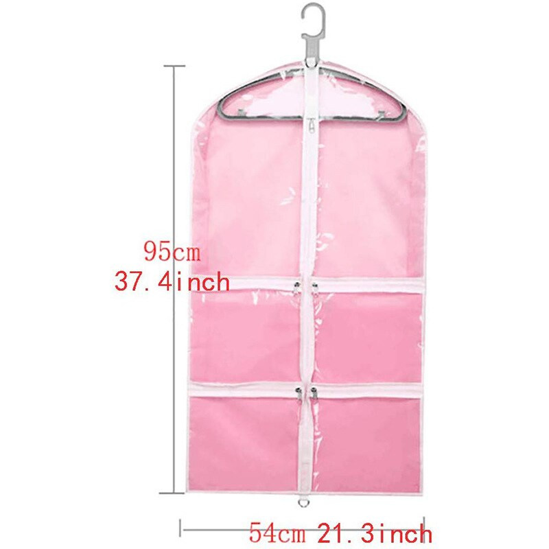 Geantă de îmbrăcăminte de dans cu buzunare cu fermoar, agățată transparentă, rochie roz, husă de depozitare pentru garderoba, pachet cu fereastră transparentă pentru copii