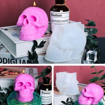 Силиконова форма за свещ с голям розов череп за ръчно изработена декорация на домашен работен плот, гипсова епоксидна смола, ароматерапевтична свещ, силиконова форма #