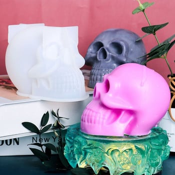 Силиконова форма за свещ с голям розов череп за ръчно изработена декорация на домашен работен плот, гипсова епоксидна смола, ароматерапевтична свещ, силиконова форма #