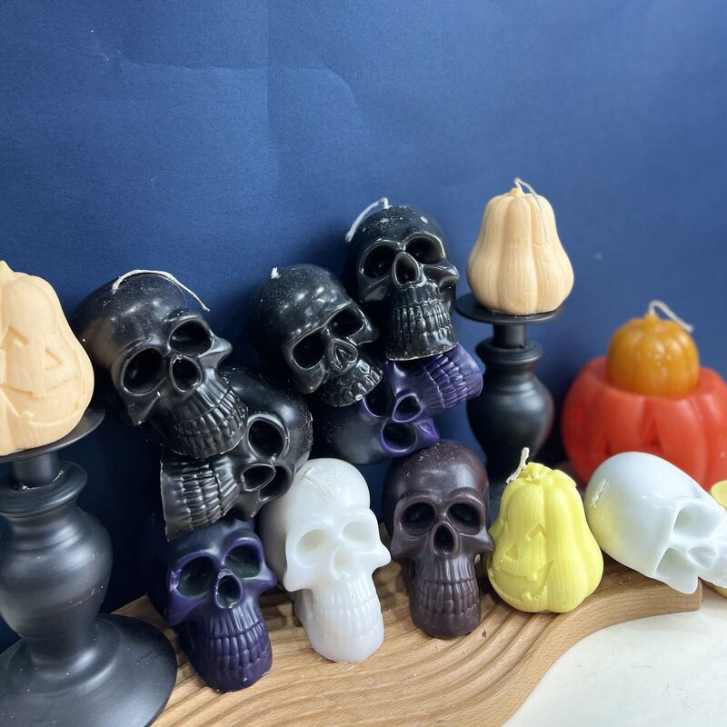 3D Skull Grimace Pumpkin Candle Mold DIY Προμήθειες κατασκευής κεριών για ζώα σαπούνι ρητίνη άργιλος φόρμα δίσκος πάγου Φιτίλι Χάλοουιν Δώρα Χειροτεχνία