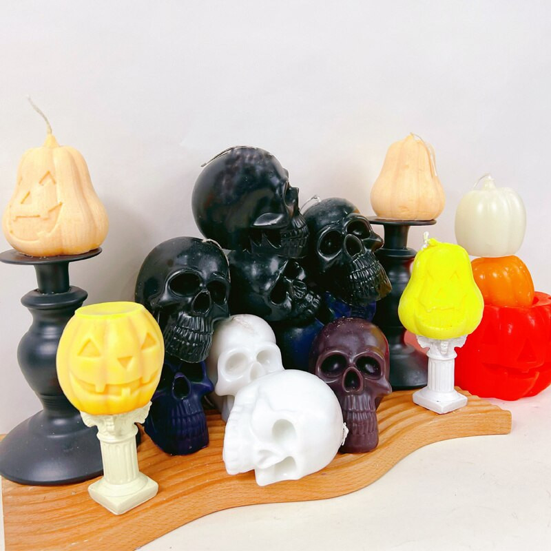3D Skull Grimace Pumpkin Candle Mold DIY Προμήθειες κατασκευής κεριών για ζώα σαπούνι ρητίνη άργιλος φόρμα δίσκος πάγου Φιτίλι Χάλοουιν Δώρα Χειροτεχνία