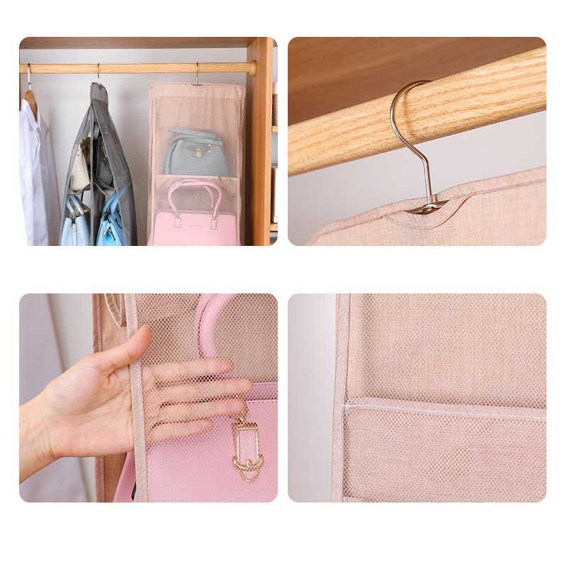 Beež/hall läbipaistev kott rippuva majapidamise riidekapi tolmukindla hoiustamise käekoti korrastaja