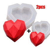 2tk Love Heart Seebivormid 3D Teemantküünla kujuga silikoonvorm Koogikaunistus Šokolaadiküpsise deko Küpsetustööriist küünlavorm