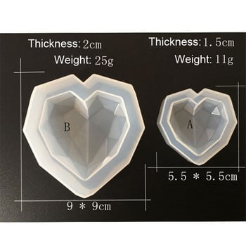 2бр. Форми за сапун с любовно сърце 3D Силиконова форма във формата на диамантена свещ Декорация на торта Шоколадова бисквитка Деко Инструмент за печене Форма за свещ