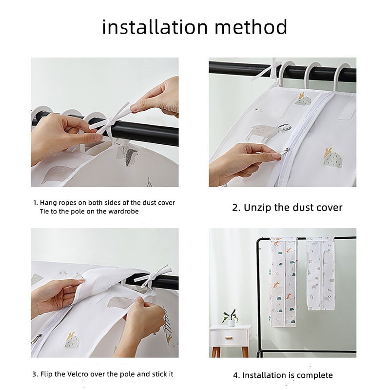 PEVA 3D Fermoar haine Husă de praf Agățat haine Geantă de depozitare dulap de uz casnic costum rochie husă haină husă de protecție 60x30x90cm