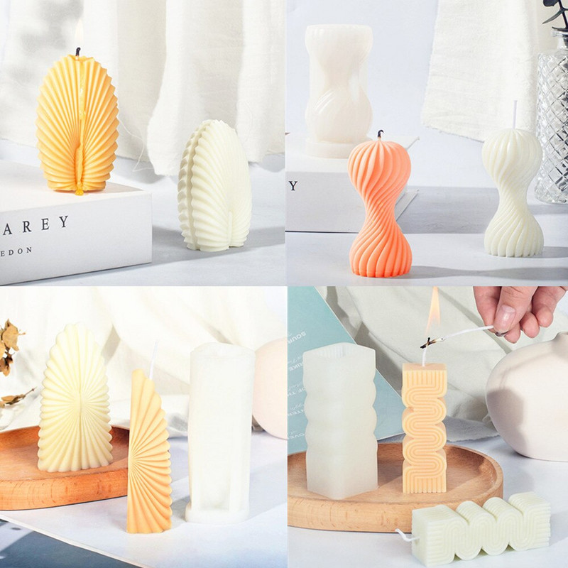 3D spiralinė balioninė žvakė, silikoninė forma, apvali sukama sojos vaško formos geometrinė sūkurinė banguota žvakės formos lapų lukšto muilo forma